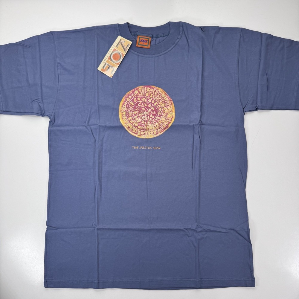 Vintage ZOE Phaistos Disk T-Shirt Made in Greece NWT Minoan Archaeology Art Tee